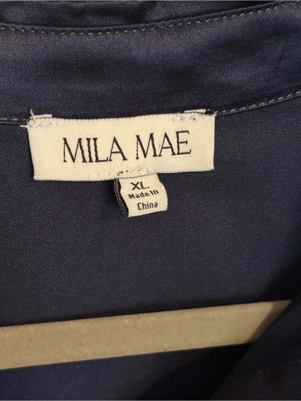 Mila Mae Never Worn Feminine Navy Satin Wrap Midi Dress Long Sleeve Size XL - Picture 7 of 9
